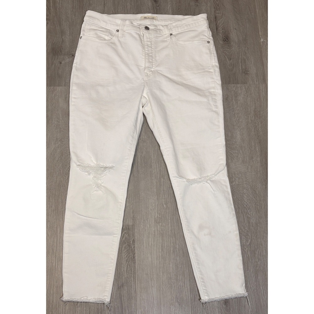 Madewell 9" High-Rise Skinny Crop Jeans White Distressed Raw Hem K9115 Size 32